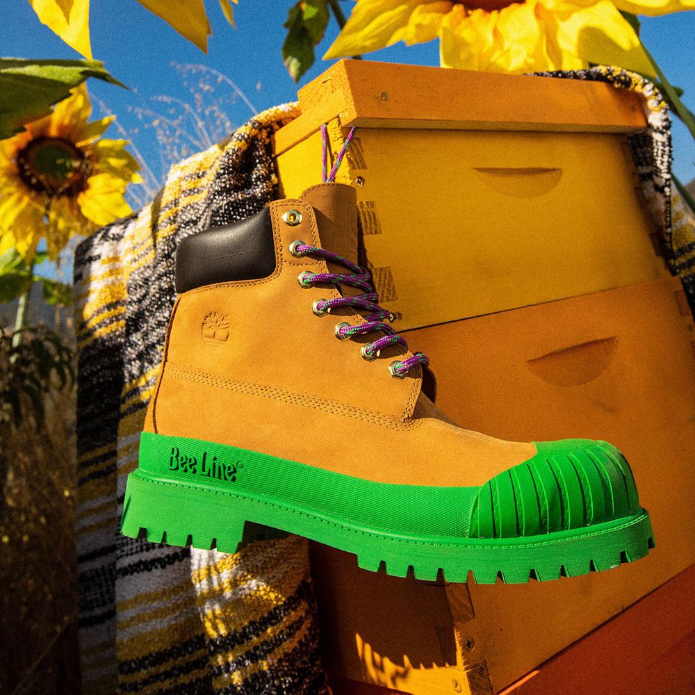 Bototos Timberland Hombre 6-Inch Bee Line X Waterproof Rubber Toe Marrones/Verde - Chile KOF-137640